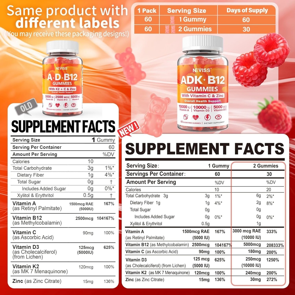 1Pack Magnesium täytetyt Gummies + 1Pack-vitamiini ADK kanssa B12 Gummies