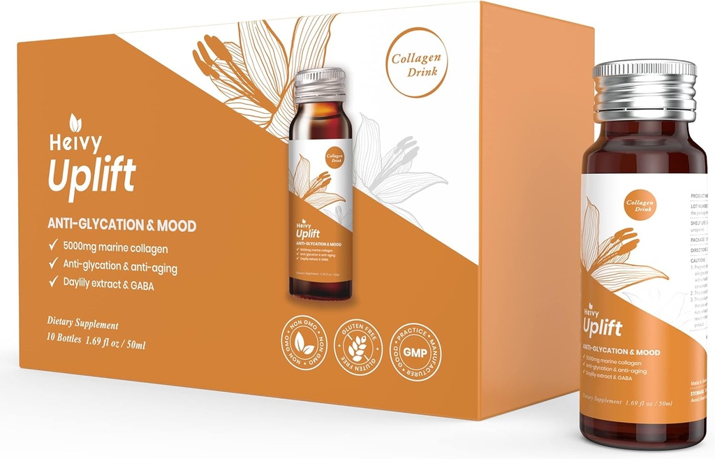 Heivy Liquid Collagen Supplement, Collagen Drink, Collagen Peptides, Age-Defying ja kirkastaa Your Day, Ikätön kauneus, Hydrolyzed Collagen, kanssa CoQ10, 1,69 fl.oz. / Bottle (1 laatikko,10 pulloa)