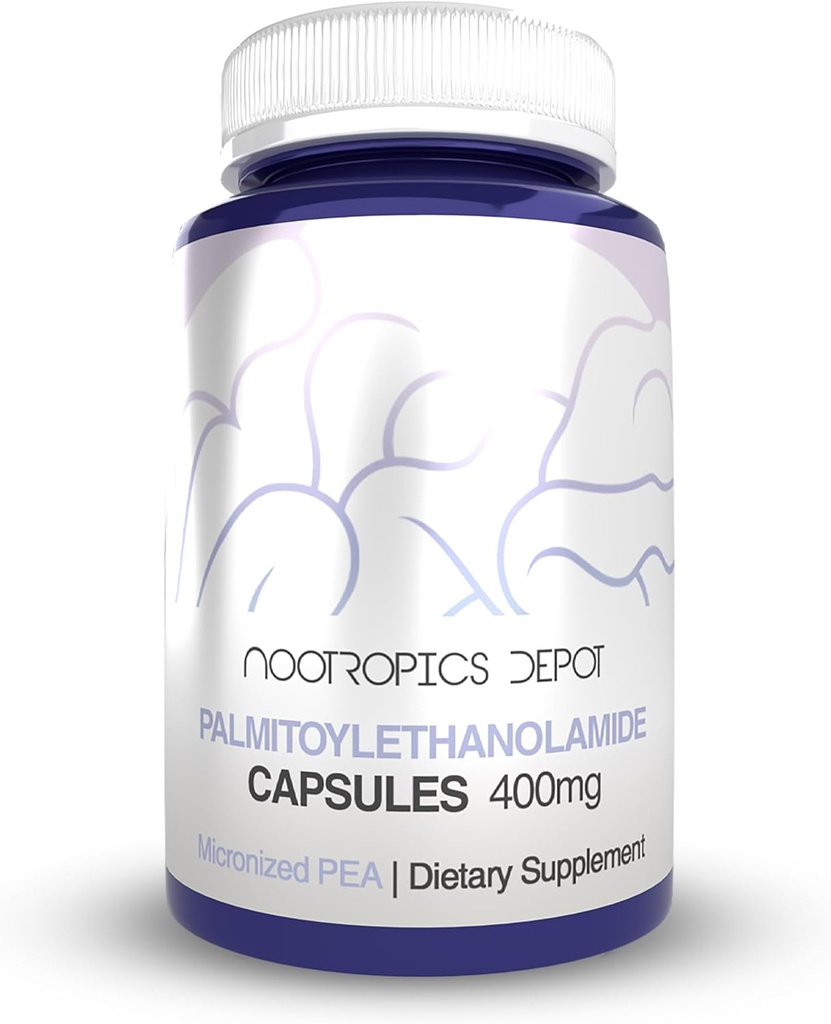 Nootropics Depot Palmitoylethanolamide Capsules | Pea | 400mg Pills | 60 greve | Stöder obehag | Främjar hälsosamt gemensamma funktion
