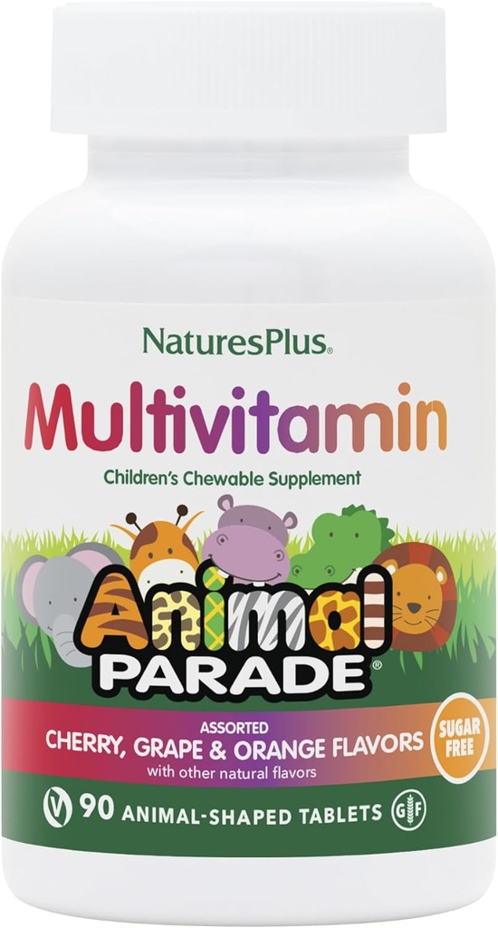 Natures Plus Animal Parade Sokeriton lasten monivitamiini - lajiteltu kirsikka, viinirypäleen ja appelsiinin makuja - 90 purutablettia - 45 Tarjoukset yhteensä