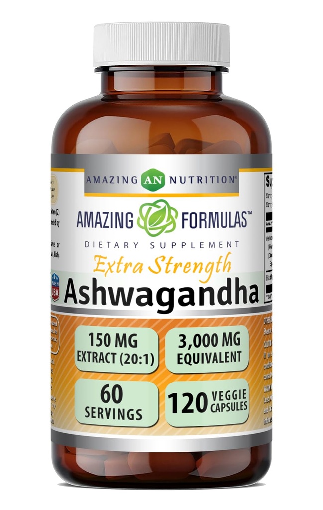 Fantastiska formler Ashwagandha Extract Supplement | 150 Mg Extract (20:1) | Utmärkt till 3 000 Mg | Veggie Capsules | Non-GMO | Gluten-Free | Made in USA (1 Pack | 120 Count)