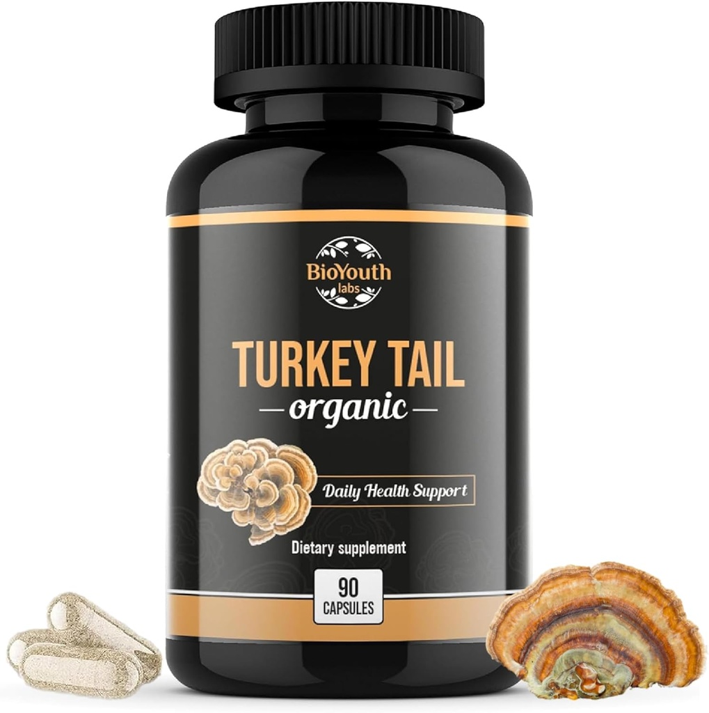 Organic Turkey Tail Mushroom Capsules Fruting Body Extract 
