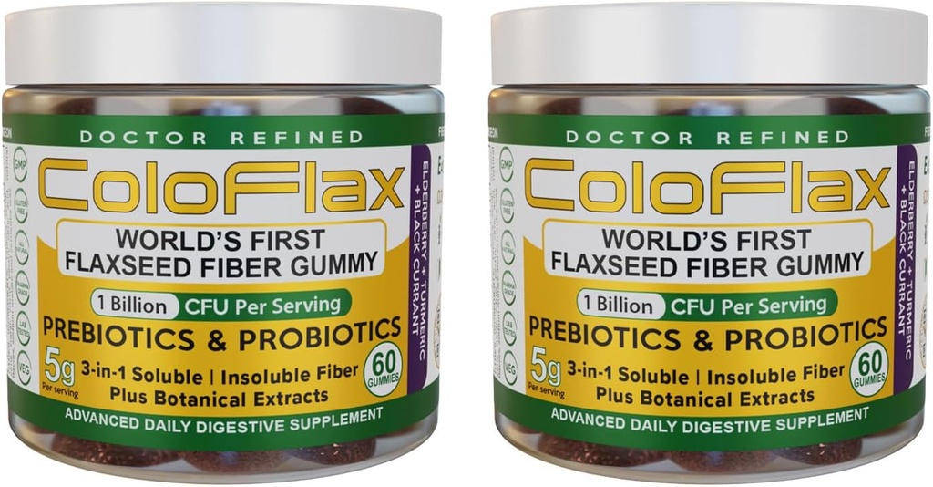 Organic Flaxseed Fiber + Probiotic Gummies | Förstoppningshjälp och reglering utan krampen för vuxna, lösliga och olösliga Triple-Fiber Vegan Gummies - 60 portioner