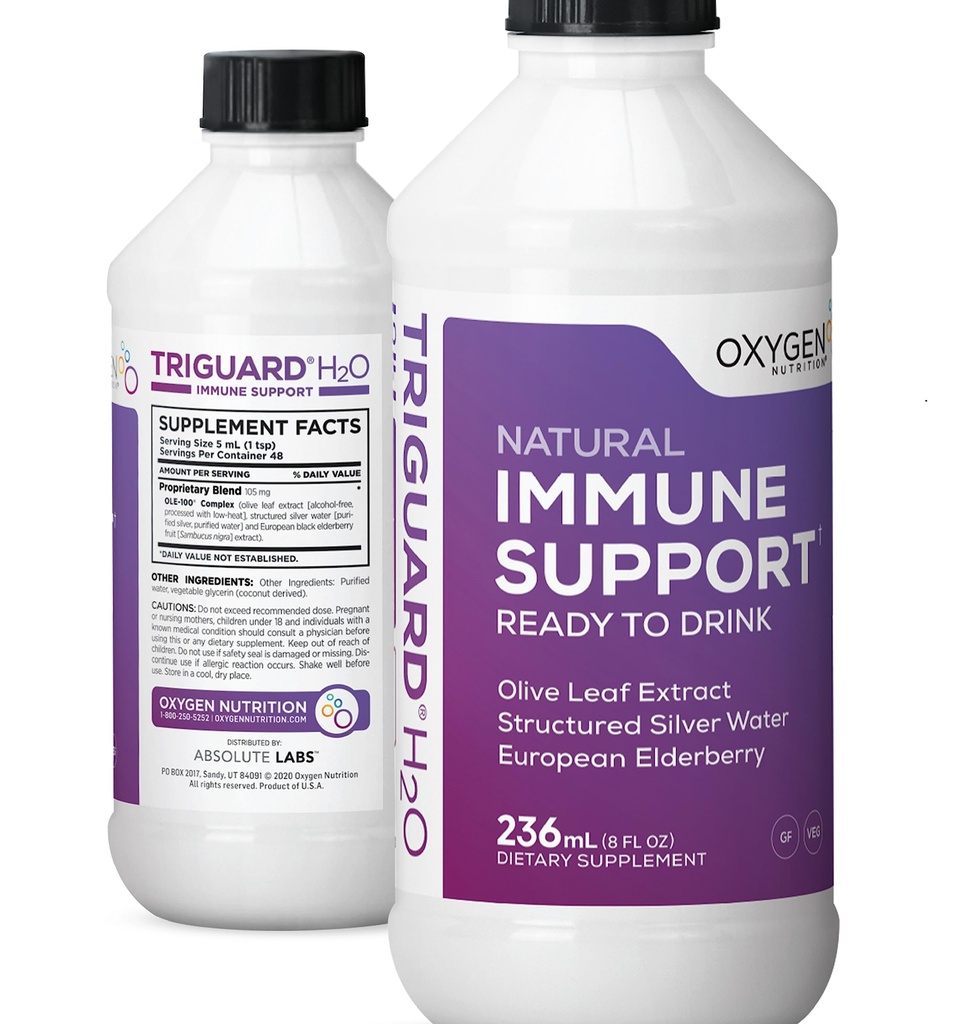 Triguard Plus Kolloidinen hopeavesi, Sambucus Elderberry Extract & Olive Leaf Extract, 3-in-1 Liquid Immune Support Valmiina juomaan 