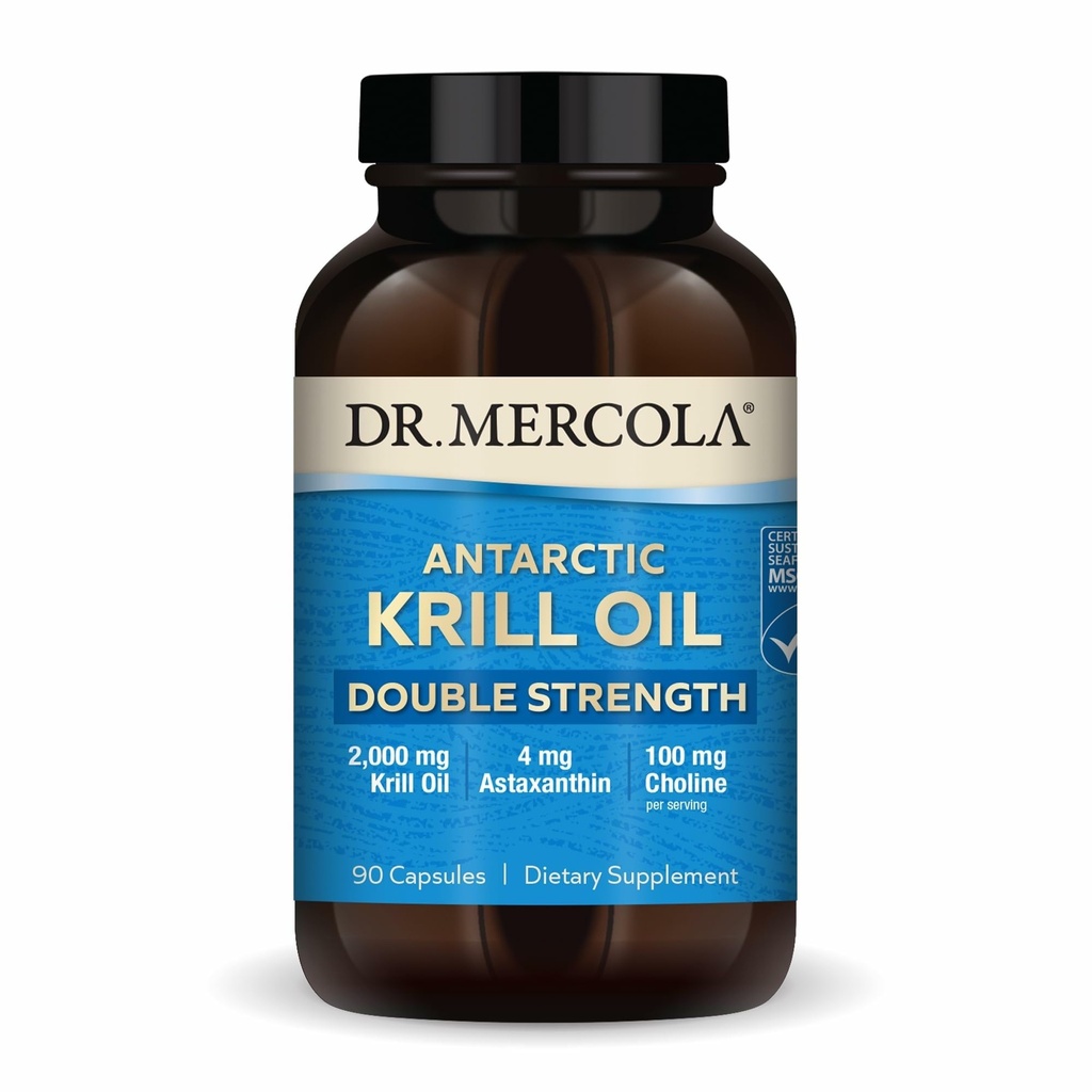 Dr. Mercola Antarktis Krill Oil Double Strength - 2000 mg - Omega-3 täydentää EPA & DHA - Tukee aivot, sydän, Joint & Immuuni Terveys - GMO-vapaa & Gluteeniton - 90 kapselia (30 Servings)