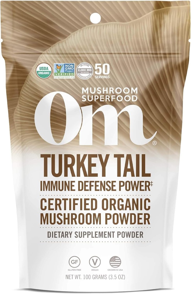 Om Mushroom Superfood Turkey Tail Organic Mushroom Powder, 3,5 Ounce, 50 Servings, Immuno Support, Polysacchrides, Beta-Glucans, Gut Health & Holistic Defense Mushroom Supplement