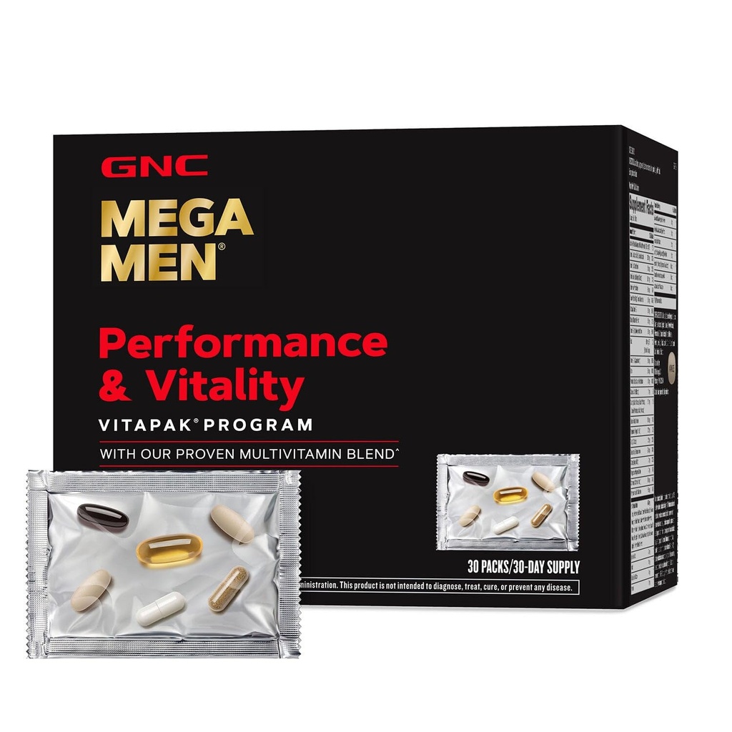GNC Mega Men Performance and Vitapak Program, Kätevä Täydellinen ravitsemus, 5 Tuotteet 1 paketti, Kierto, Veren virtaus, Eturauhasten terveys, Seksuaalinen toiminta, Kiimainen Goat Weed, 30 pakkaus