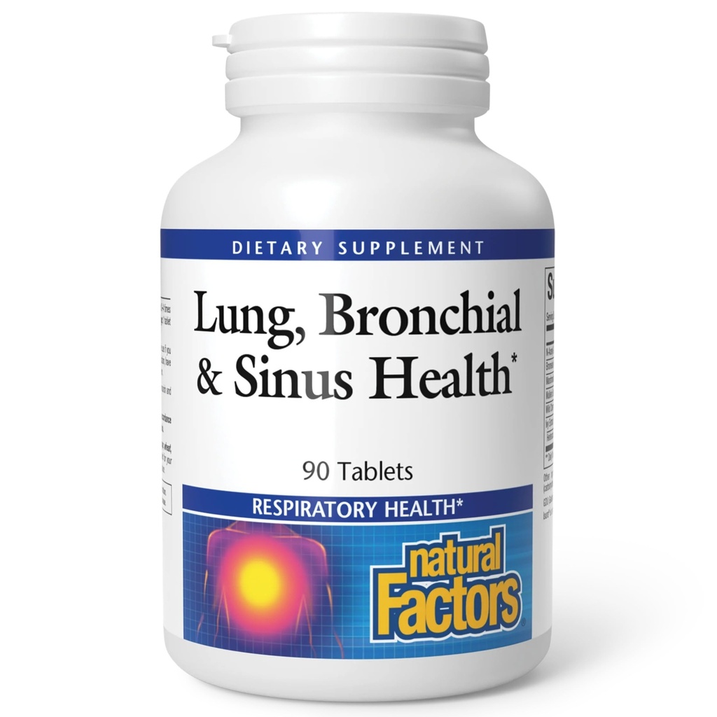 Natural Factors Lung, Bronchial & Sinus Health - Respiratory Health Supplement - Stöder Lung & Sinus Health - Stöder Hälsosamt Lung Tissue & Mucus Consistency - 90 tabletter (90 portioner)