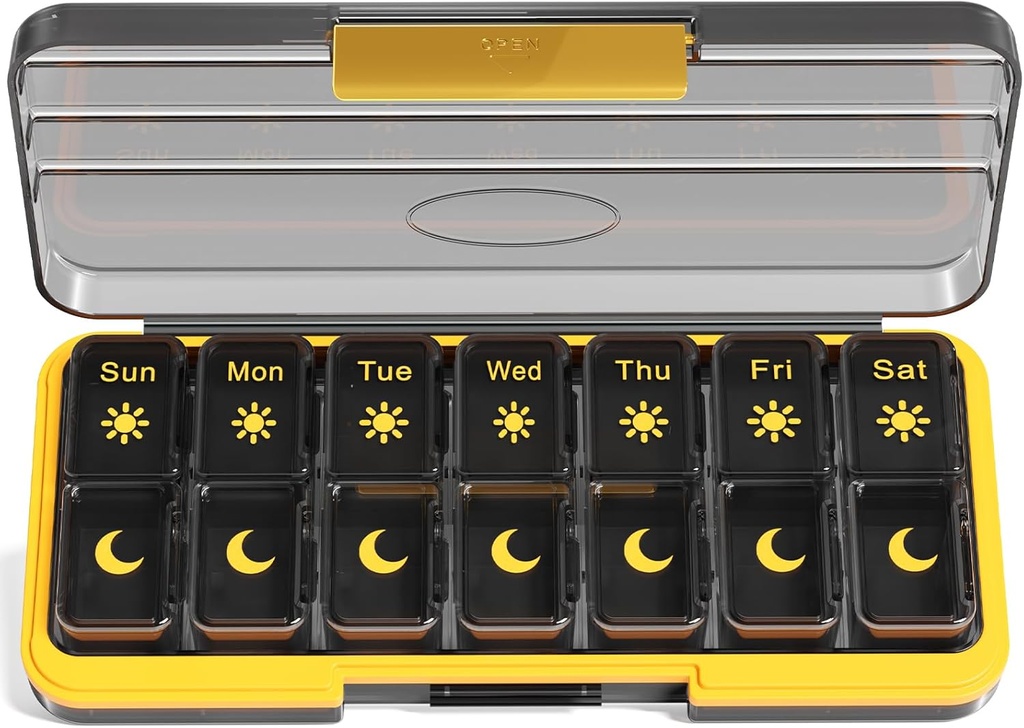 Zoksi Am Pm Pill Organizer 7 Day, Weekly Pill Box 2 gånger om dagen, Medicine Pill Organizer med separat kompartement, Travel Pill Case Dispenser Portable för vitaminer, fiskoljor, mediciner (Black)