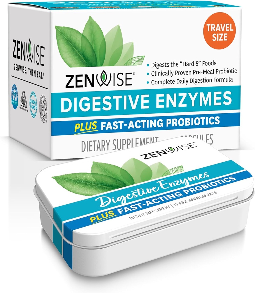 Zenwise Health Dgestive Enzymes ja bromelain for Gut Health - Probioottiset Multi Enzymes prebiootit ja probiootit naisille ja miehille ruoansulatuskanavan ja turvotusta lievittävä Ruoansulatuskanavan -15 CT