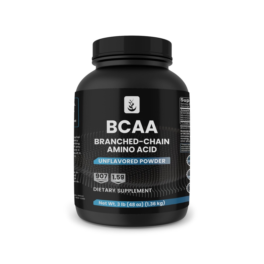 PURE ALKUPERÄISET AINEET 2:1 BCAA Powder, 3 lbs, Branched-Chain aminohapot, makuamaton, 907 tarjoilut, aina puhdas, ei lisäaineita tai täyteaineita