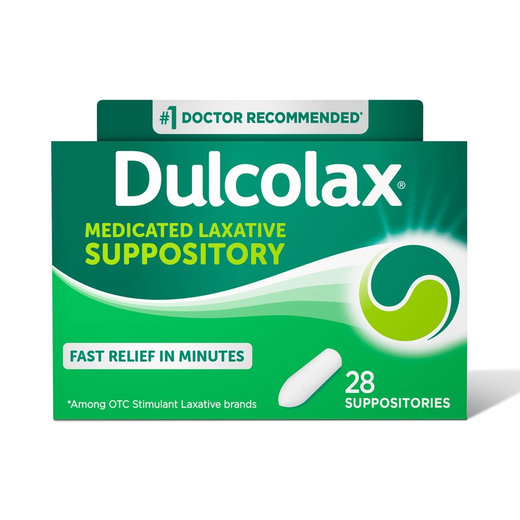Dulcolax Stimulant Laksative medicinal Suppositories, Ennaktiivinen ja tehokas ummetus Relief, Bisacodyl 10 mg, 28 kreivi, Stimulanttilaksatiivit
