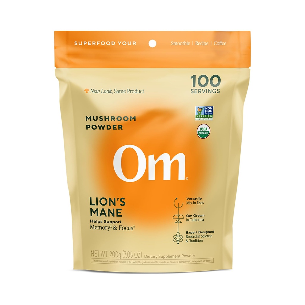 Om Lion's Mane Mushroom Powder - Organic Mushroom Supplement och Nootropic - Support Memory, Focus och Nerve Health, 7,05 oz (100 portioner)