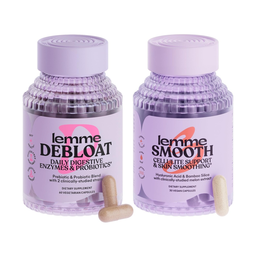 Lemme Debloat och Smooth Bundle - Prebiotic, Probiotic & Digestive Enzyme Capsules för Bloating & Gas Relief, Reduce Cellulite, Plump Skin, Smooth Cellulite