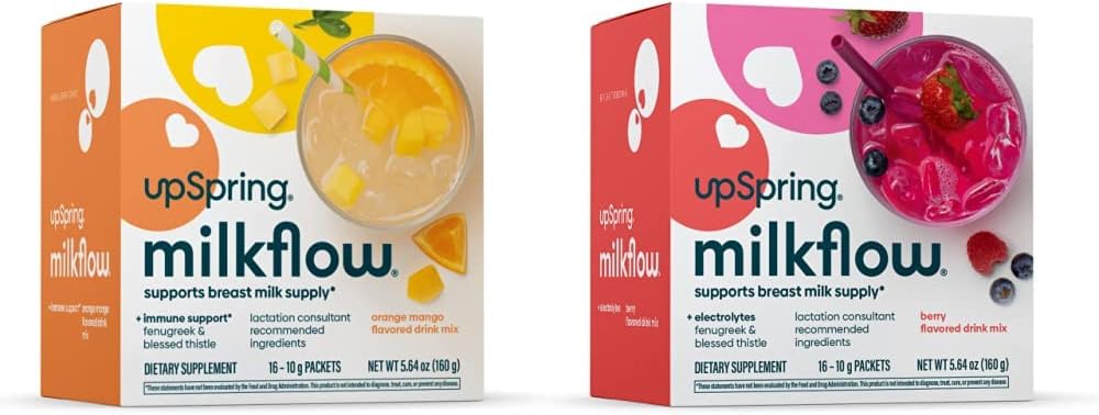 UpSpring Milkflow Electrolyte Breastfeeding Supplement Drink Mix med Fenugreek | Berry och Orange Mango Flavor | Lakteringstillägg för att främja hälsosam bröstmjölkförsörjning och återställa elektrolyter