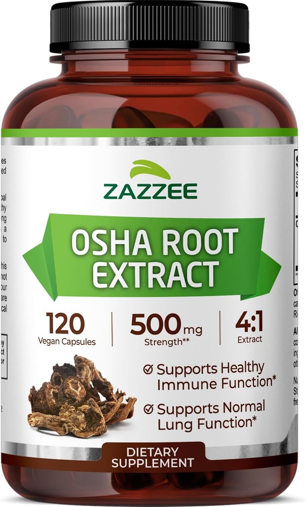 Zazzee OSHA juuri 4:1 uute, 500 mg vahvuus, 120 vegaaninen kapselia, 4 kuukauden toimitus, tiivistetty ja standardoitu 4X uute, 100% kasvissyöjä, Ligusticicum porteri, kaikki luonnolliset ja ei-GMO