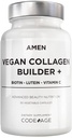 Amen Plant-Based Vegan Collagen Builder Supplement - Organic Whole Foods, Lutein, C-vitamiini, Biotiini, Lysiini, Proline Collagen Boosters - Organic Cranberry, sitruuna, mansikka - kerran päivässä - 30 kapselia