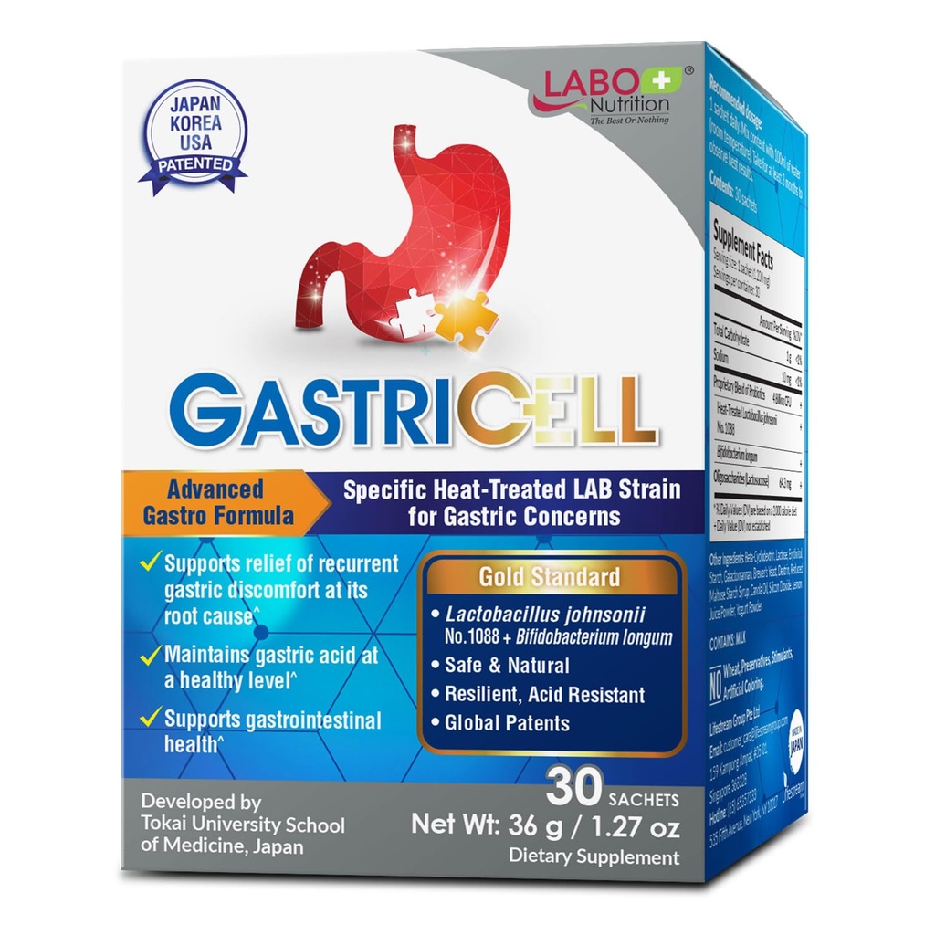 LABO Nutrition GASTRICELL - Acid Reflux, Heartburn, Recurring Gastric Discomfort, Natural Defence Against Gastric Distress 30 påsar