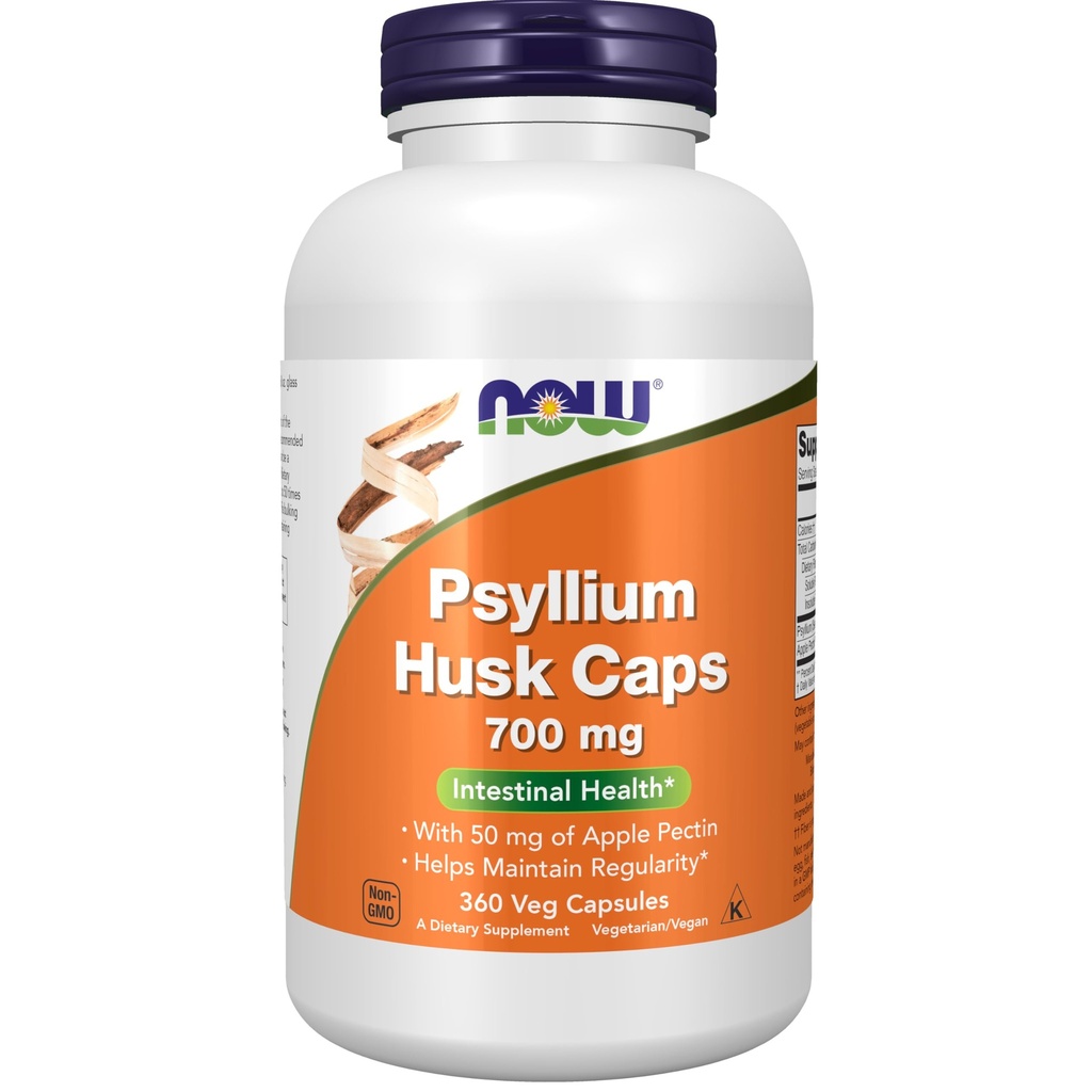 Nu livsmedelstillskott, Psyllium Husk Caps 700 mg med 50 mg Apple Pectin, Intestinal Health *, 360 Veg Capsules