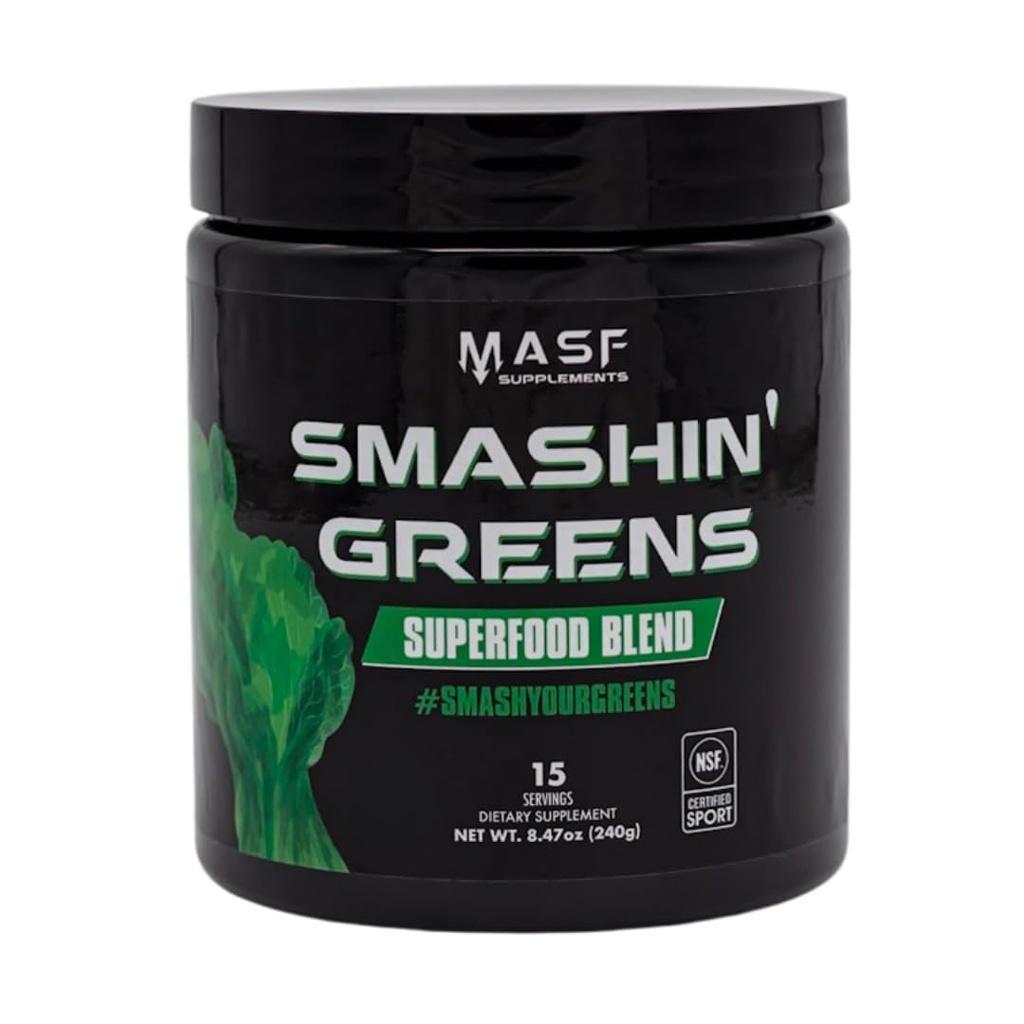 MASF Lisäravinteet Smashin' Greens Superfood Organic Blend - 15 Tarjoilut - Boost Energy, Immuunituki, Ruoansulatusterveys luomuvehnä Grass, Spirulina, klorella - NSF Certified