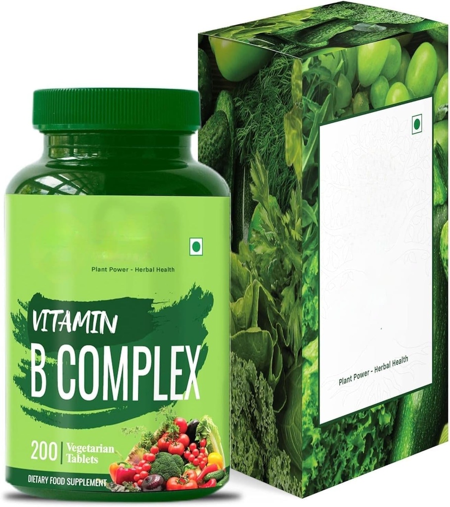 B-vitamiini Complex 100% RDA - 200 tablettia/kapselia - B-vitamiinilisä (B1, B2, B3, B5, B6, B7, B9, B12), vihreä