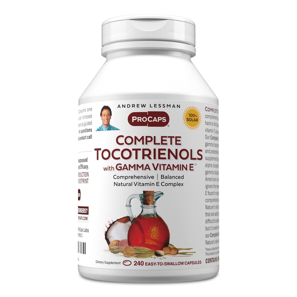 ANDREW LESSMAN kompletta tocotrienoler med Gamma Vitamin E 240 Softgels - Åtta former av vitamin E (Alpha, Beta, Gamma, Delta Tocopherols och Tocotrienols). Kraftfull antioxidant. Inga tillsatser
