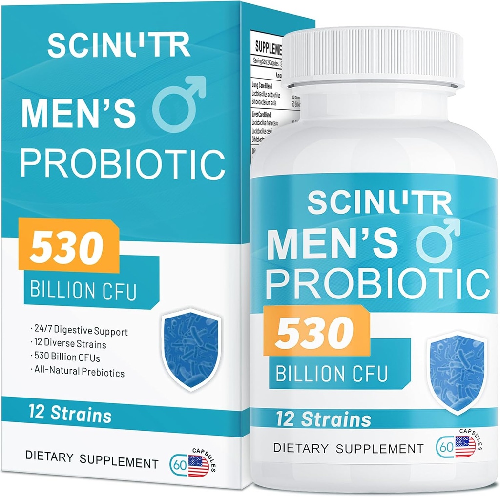 Probiotika för män, 530 miljarder CFUs & 12 stammar, probiotikum med gurkmeja Cranberry & Goji, Gut Health for Men, stöder Digestive Health, Microbiome, Colon, & Immune Health, 30-dagars leverans