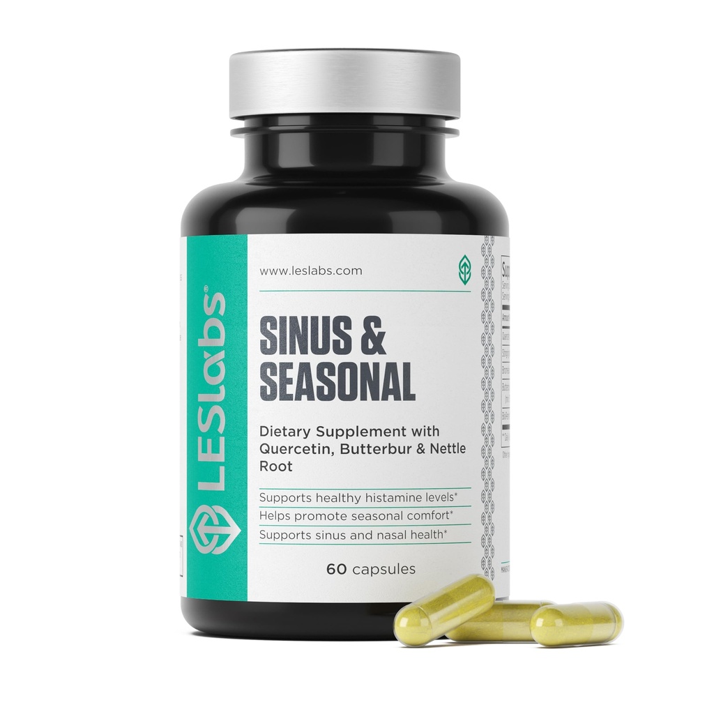 LES Labs Sinus & Seasonal - Sinus Relief, Nasal Health, Balanced Histamine Response, Clear Lungs & Respiratory Health - Butterbur, Quercetin, Nettle Root & Bromelain - Non-GMO Supplement - 60 kapslar