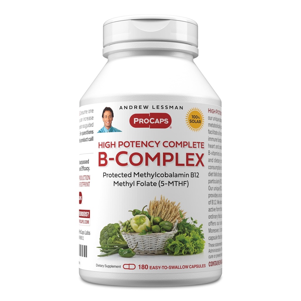 ANDREW LESSMAN High Potency B-Complex 180 kapselia - korkea Folaattikompleksin ja biotiini, edistää solukasvua, energiaa, immuunifunktio, detoxification, Fat Metabolia ja enemmän