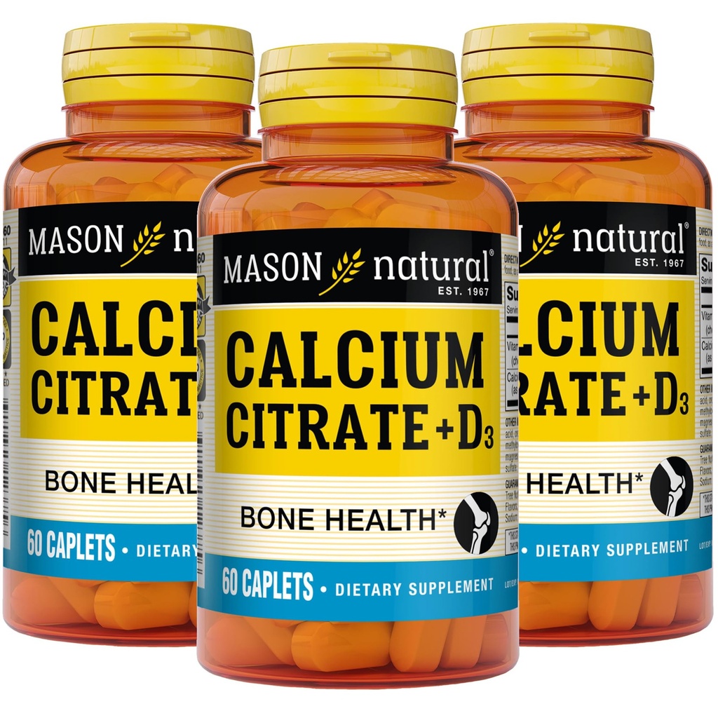 MASON NATURAL Calcium Citrate Plus D3-vitamiini, 6 kuukauden tarjonta, vahvistaa lihasten toiminta & luun terveys, 3 pakkaus