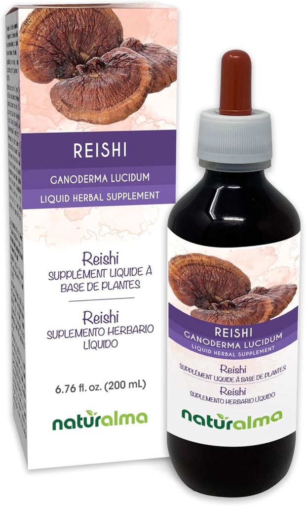 Naturalma Reishi (Ganoderma lucidum) Fungus eller Mushroom Alkoholfri tinktur - 6,76 fl oz Liquid Extract i droppar - Herbal Supplement - Vegan