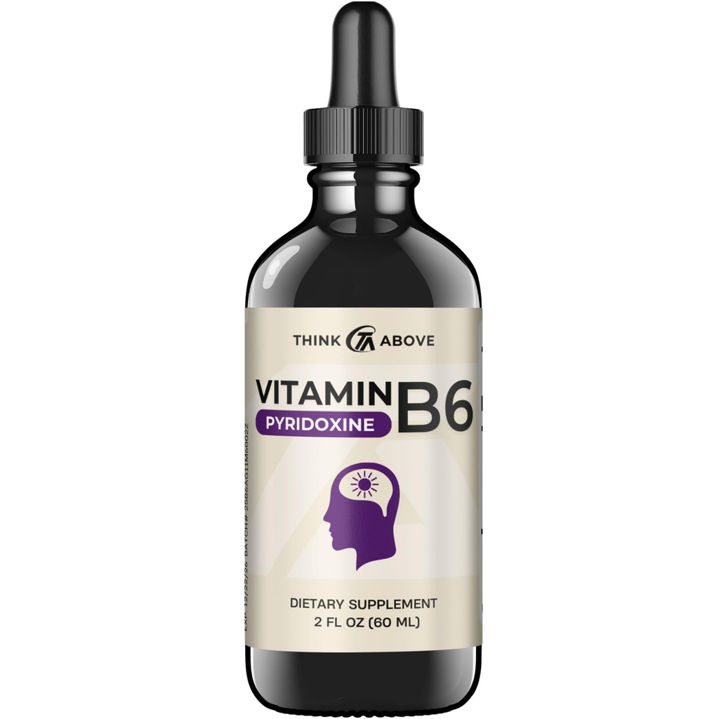 Vitamin B6 flytande droppar - Pyridoxin hcl - Snabb absorbering - Stöd hjärnfunktion, immunsystem, nervsystem och humör - 17 mg 1000% DV - Fillerfri - 30 dagars leverans - (2 oz) För vuxna