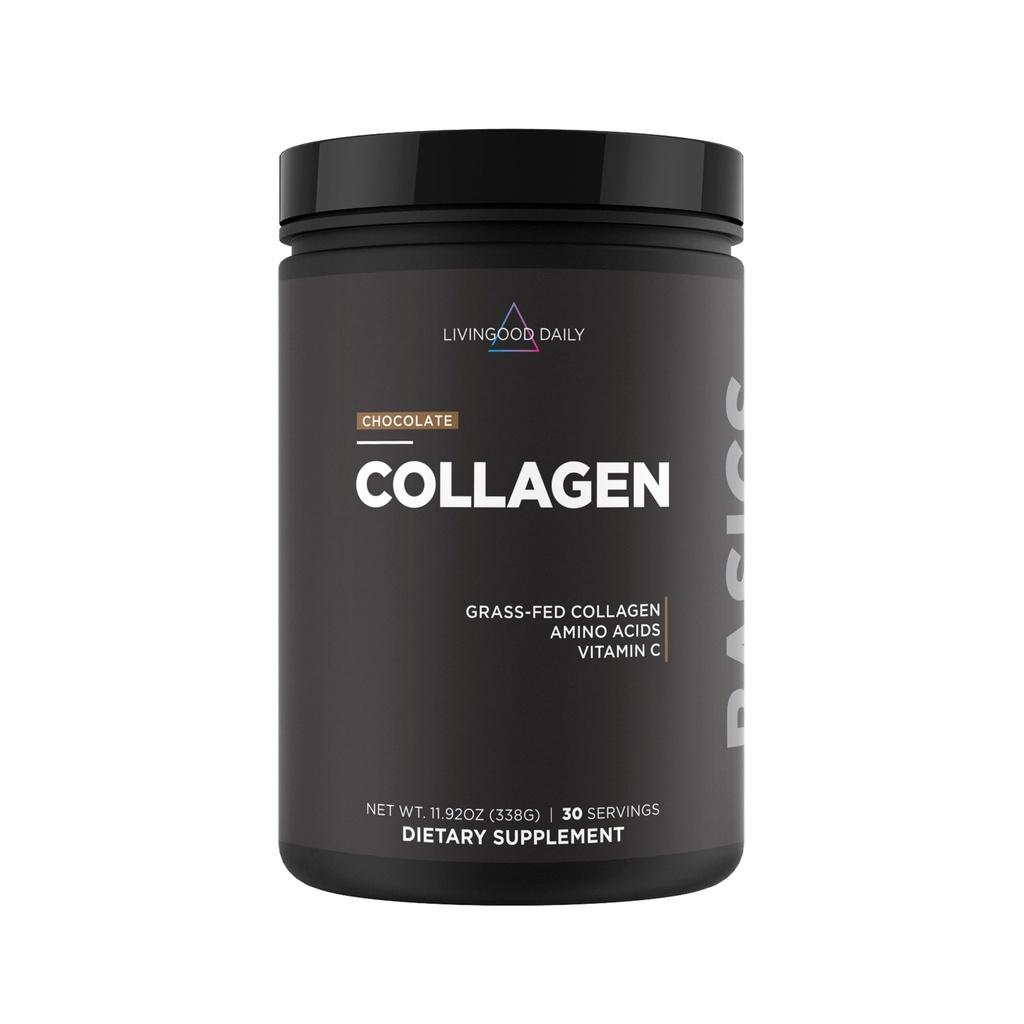 Livingood Daily Chocolate Collagen Powder for Women & Men, Hydrolysed Collagen Peptides Powder with C-vitamiini, proteiini 20 Aminohappoa, tyyppi I & III, Grass Fed, Keto, Paleo, Gluteeniton, 30 Srvgs