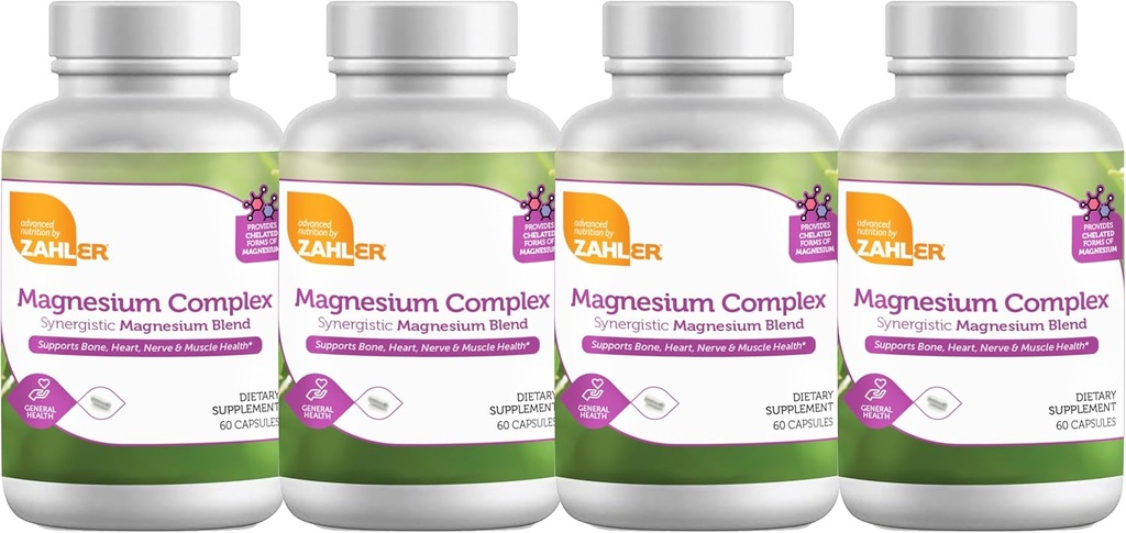 Zahler Magnesium Complex Synergistinen Magnesium Blend, tukee luuta, sydän, hermo ja lihasten terveys, 240 kapselia.
