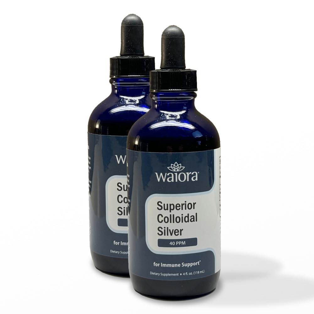 Superior Colloidal Silver, Waiora, Liquid Mineral Supplement, 40 PPM, för Immune Support, Blue Glass Bottle med Dropper (2 bott/44 serv.)
