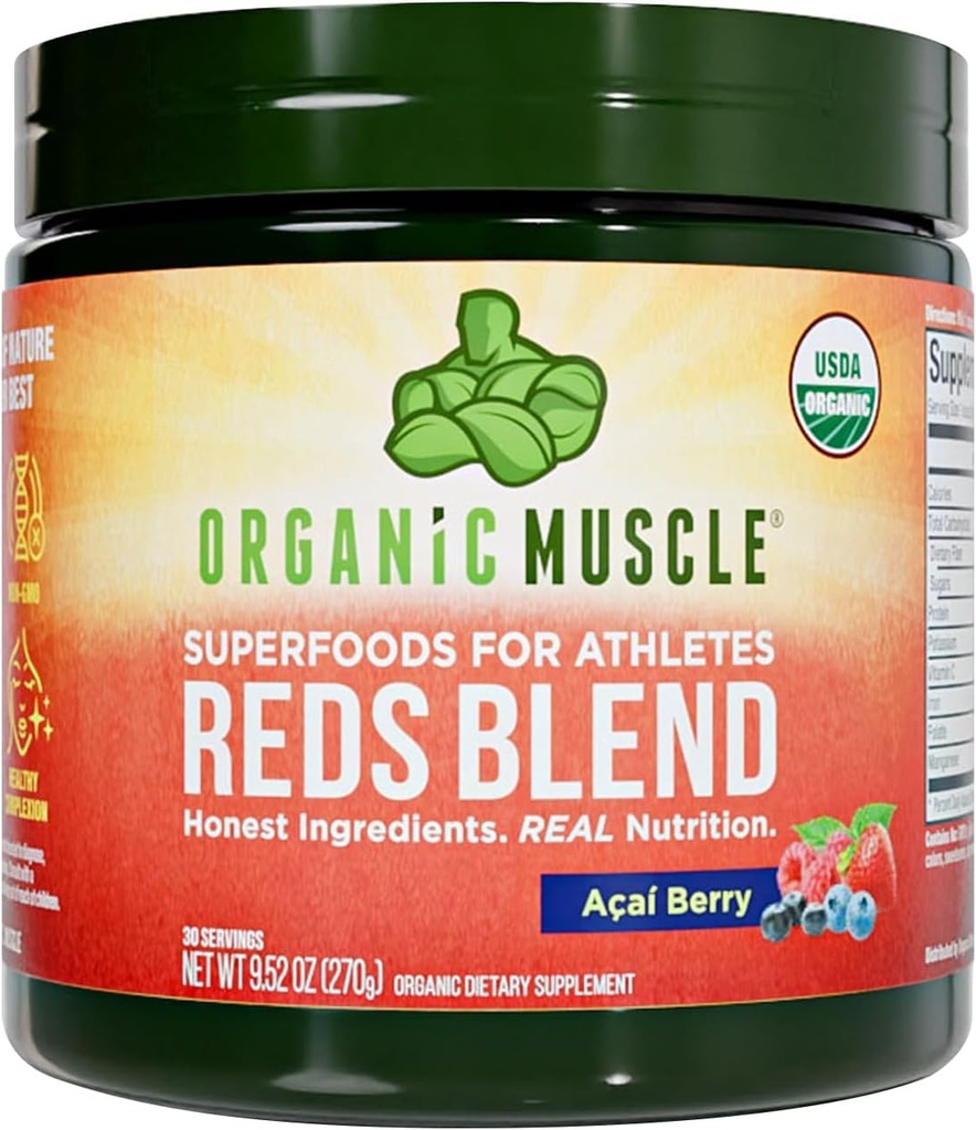 Organic Muscle Reds Powder | Koffeinfri energi & Hjärtstöd | Pre-Workout med Beet Root, Acai, Granatäpple & Antioxidanter | Icke-GMO, Vegan, 30 portioner