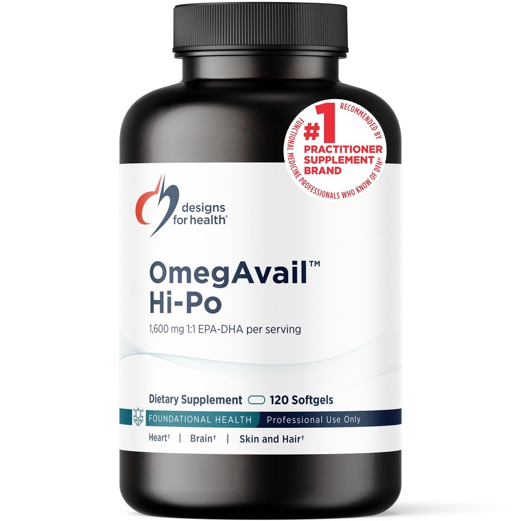 Designs for Health OmegAvail Hi-Po - TG (Triglyceride) Omega-3 Fish Oil Supplement, 1600mg EPA / DHA per servering med citron + vitamin E för att minimera fiskig smak (120 Softgels)