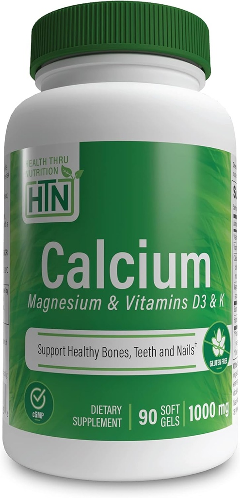 Health Thru Ravitsemus Kalsium 1000 mg ja magnesium 400 mg D3- ja K-vitamiini (90 Softgels)