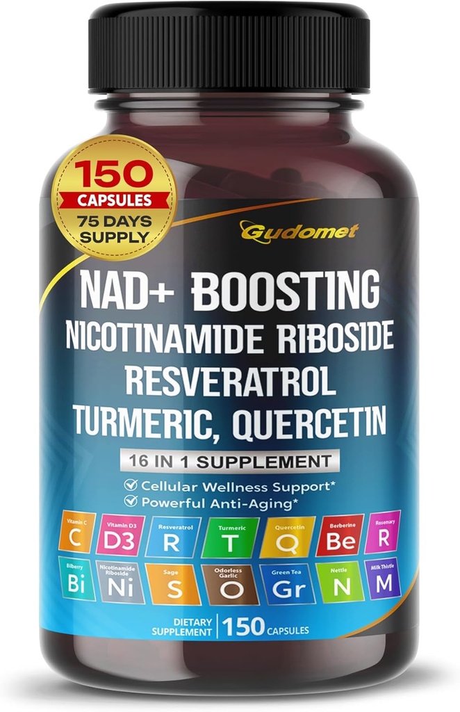 NAD+ Tehostaminen Trans-Resveratrol Turmeric Quercetin Rosemary Bilberry Sage Green Tea Oregano Nettle Milk Thistle Black Pepper -150 Kapselit- Valmistettu USA