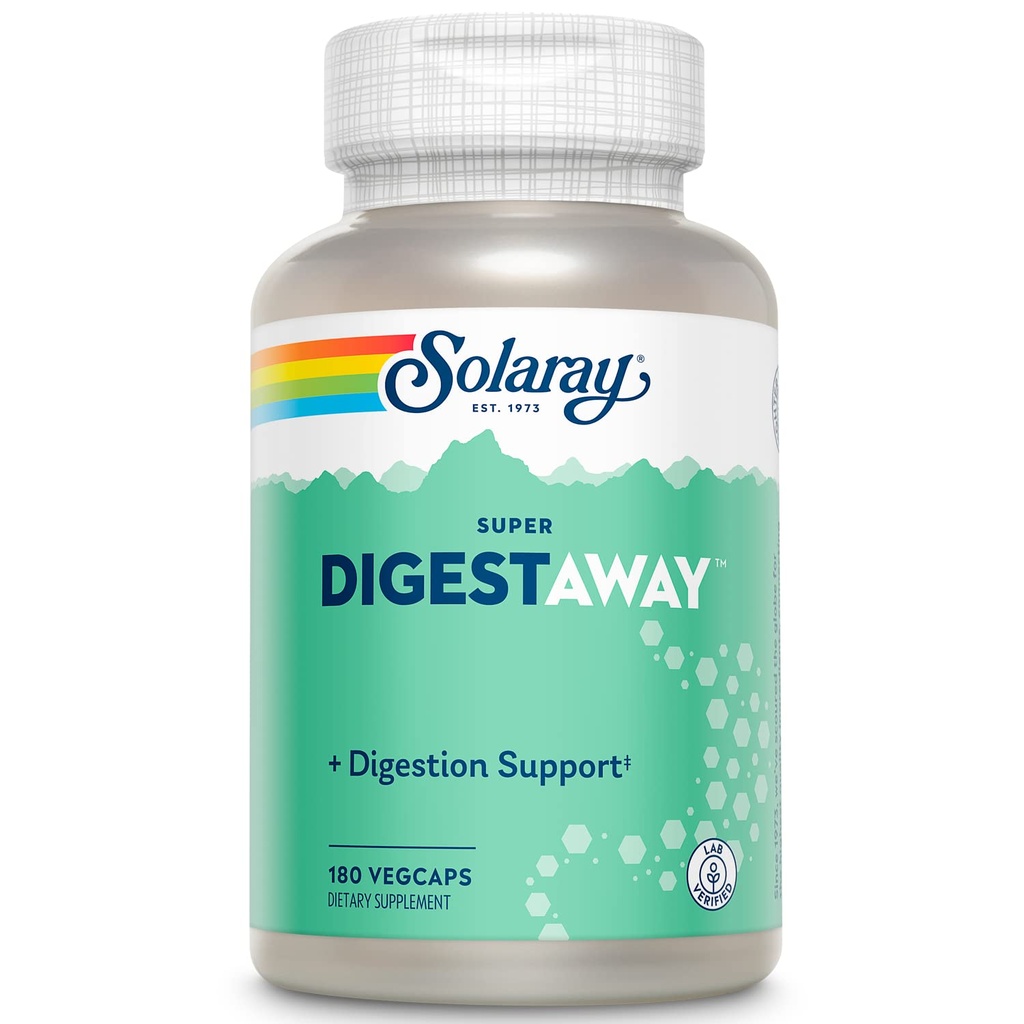 SOLARAY Super Digestiivinen Entsyymit - Haima, Papain, Inkivääri, Pepsin, Betaine HCl, Aloe Vera, ja More - Digestion & Nutrient Imeytyminen Tuki - Lab Varmennettu - 180 VegCaps