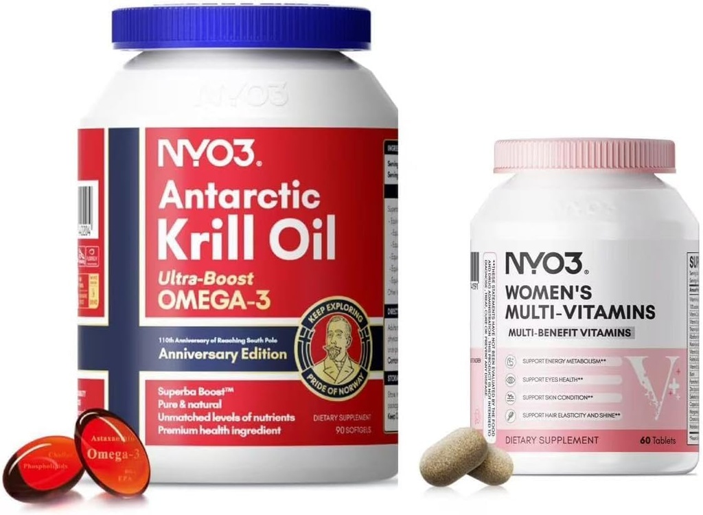NYO3 Krill Oil Omega 3 ja monivitamiini naisille, 2 pakkaus