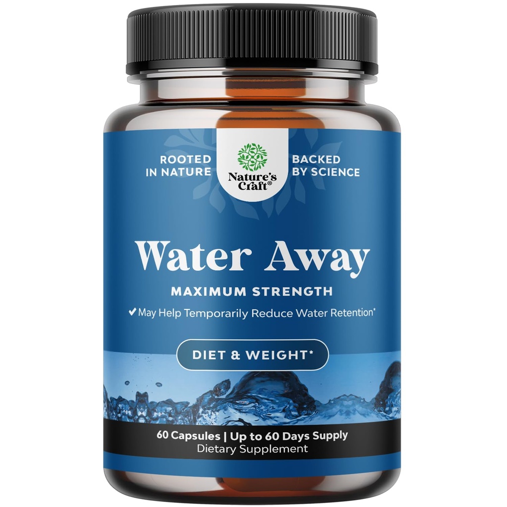 Water Away Herbal Diuretic pillereitä High Strength - Nestesäilöönotto täydentää Dandelion Leaf Extract & Green Tea for Bloating Relief for Women & Men - kapselit jalka ja jalka turvotus - 60