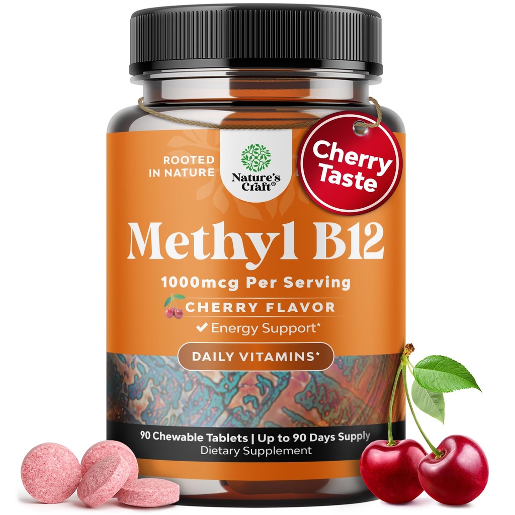 Pureskeltava B12 1000 mikrog - Methyloitu B12 Vegaani vitamiini aivojen tukea Natural Energy - Bone Health silmänhoito ja mielialan Boost hiukset iho ja kynnet Halal vitamiineja
