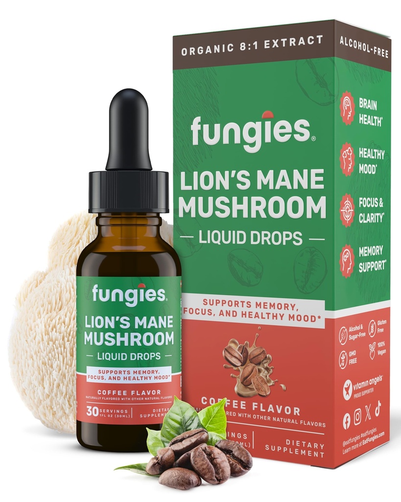 Sienet leijonan mane Sieni neste drops, kahvi - Tincture Lions Mane Extract tukee aivojen Fog, Focus, Muisti & Terve mieliala - Sieni Complex täydentää aikuisille - 30 tarjoilut