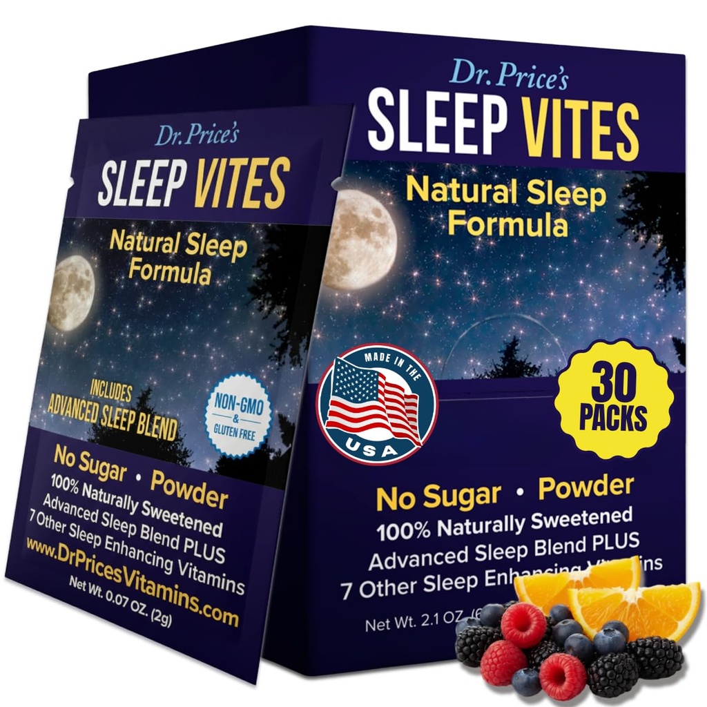 Dr. Pricen vitamiinit Natural Sleep Aid - Sleep Supplement - Melatoniini uni - 30 Packets - unilääkkeet Aikuiset, Tryptofaani, Calming Magnesium Powder, Non Drowsy Sleep Support