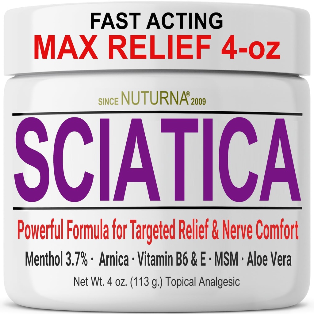 Iciatica Nerve Cream - Maximum Strength Comfort Cream jaloille, kädet, jalat, varpaat, takaisin - Natural Ultra Strength Arnica, MSM, Menthol, rauhoittava Comfort, Large 4 Oz