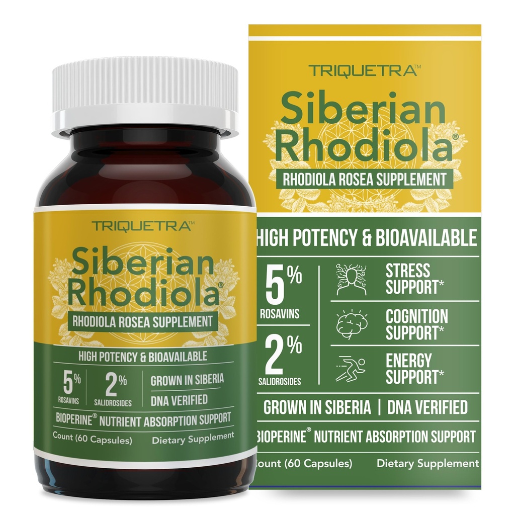 Max Strength Siberian Rhodiola®: Rhodiola Rosea 5% Rosavins, 2% Salidroside & BioPerine® för förbättrad absorption - Hjälper till stöd Stress, energi & fokus * - Växt i Sibirien, DNA Verified (60 kapslar)