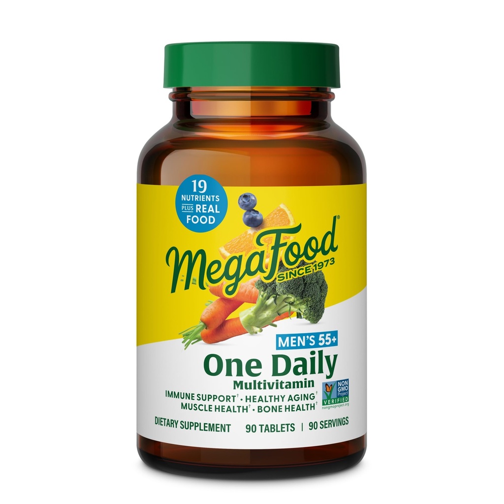 MegaRuoka miesten 55+ Yksi päivä - Multivitamiini miehille B12-, C-, D & Sinkki - Optimal ikääntyminen ja immuuni tuki täydentää - kasvissyöjä - valmistettu ilman 9 ruoka-allergeenit - 90 Tabs