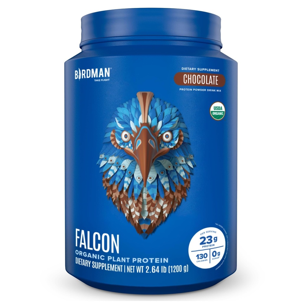 BIRDMAN Falcon Vegan Protein Powder Organic, Stevia & Sugar Free, Plant Based Protein, Low Carb, Dairy Free, Keto, Non Whey Protein, Probiootti, Pea Protein 