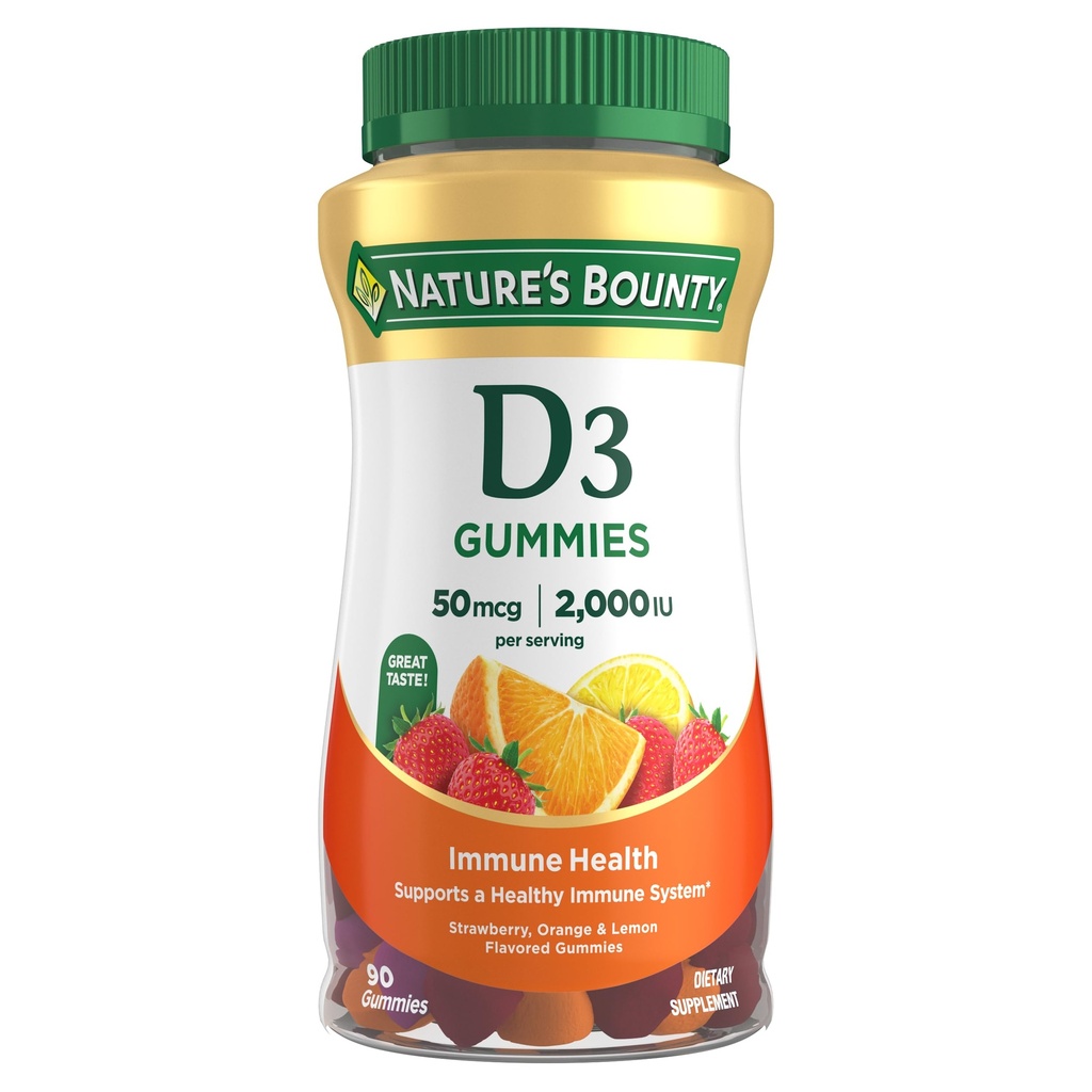 Naturens Bounty Vitamin D3 Gummies, Vitamin Supplement, stöder immunhälsa, 50mcg, 2000IU, Mixed Fruit Flavor, 90 Gummies